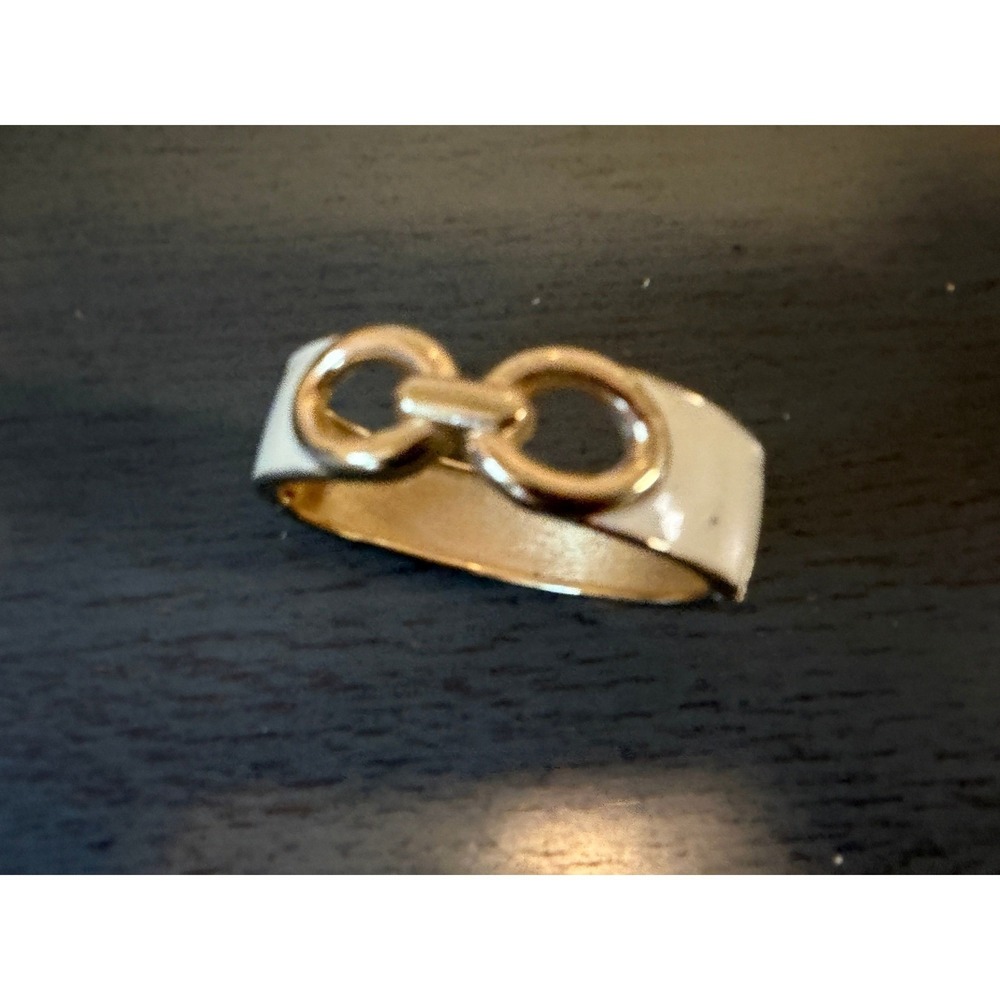 Gold Tone Cream Enamel Horsebit Hinge Bangle Bracelet Equestrian Style